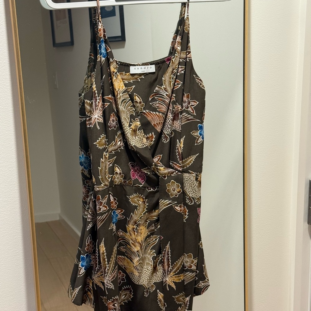 Sandro Silk Printed Wrap Romper - Picture 3 of 5